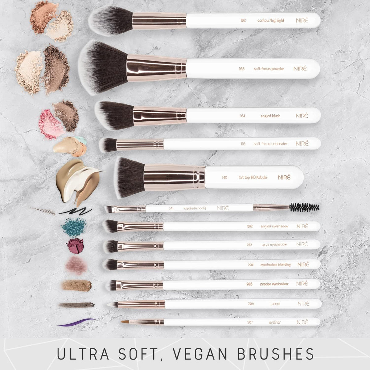 Beauty Travel Brush Set with Case, Pinceaux Maquillage, White