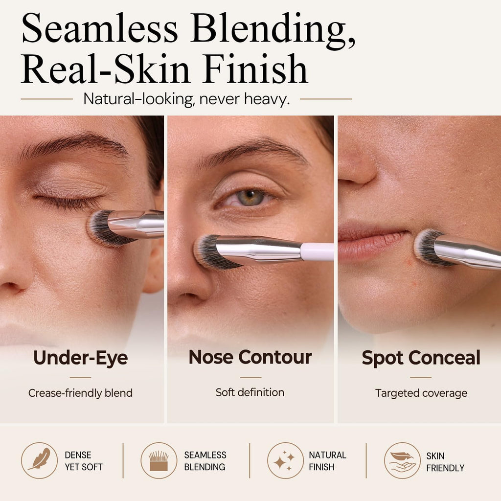 Concealer Brush, under Eye Makeup Small Angled Precision Face Blending Brush, Eye Liquid Cream Foundation Concealer for Dark Circles, Make up Nose Contour Applicator Vegan