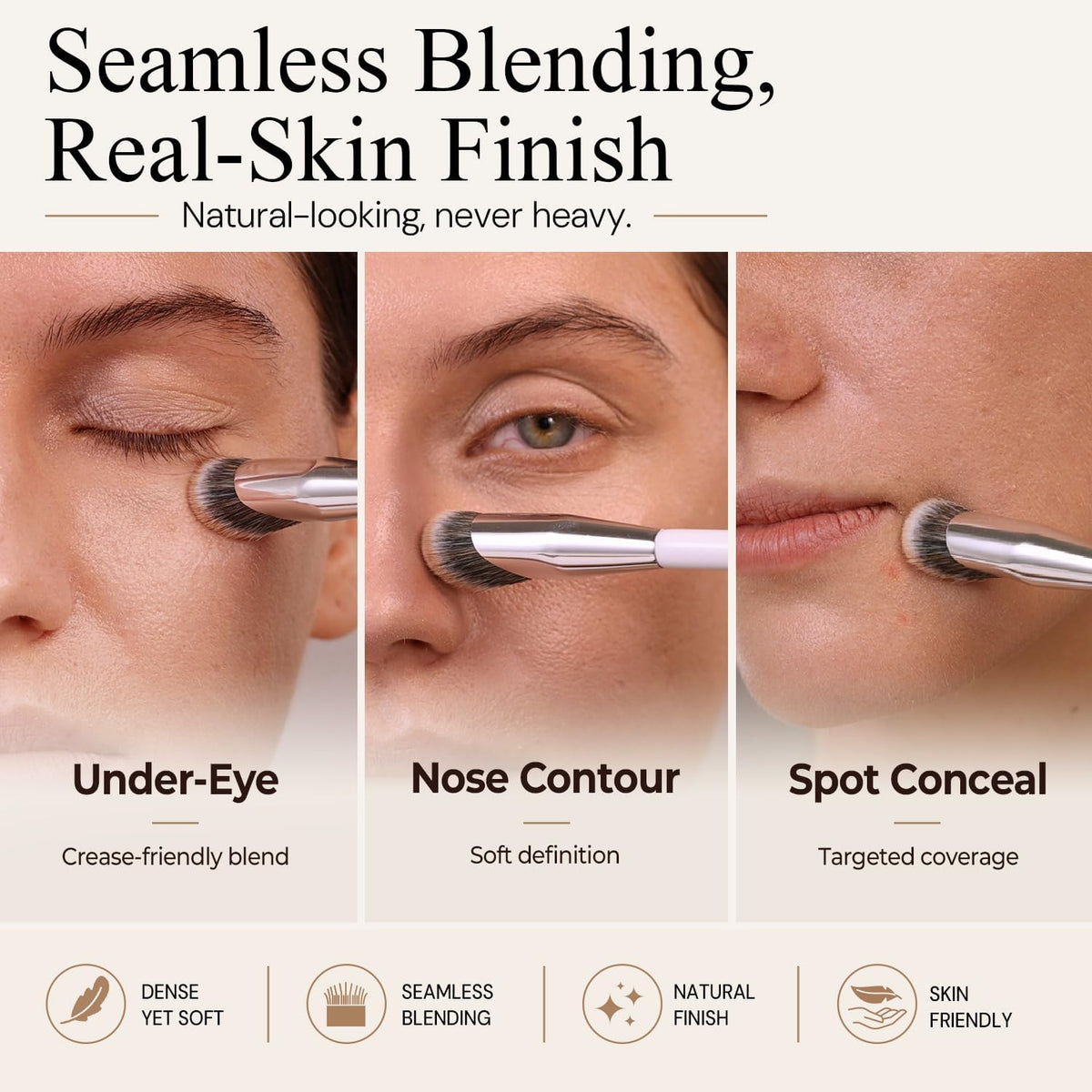 Concealer Brush, under Eye Makeup Small Angled Precision Face Blending Brush, Eye Liquid Cream Foundation Concealer for Dark Circles, Make up Nose Contour Applicator Vegan