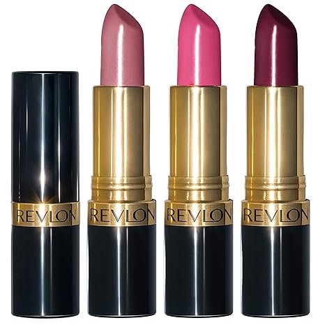 Ensemble de rouges à lèvres Revlon, coffret cadeau Super Lustrous 3 pièces, haute intensité, hydratant, fini crème en rose, prune et baie, lot de 3